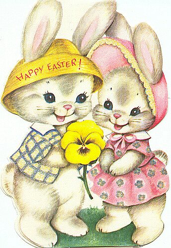 Another vintage card, featuring two, adorable bunnies! So cute!